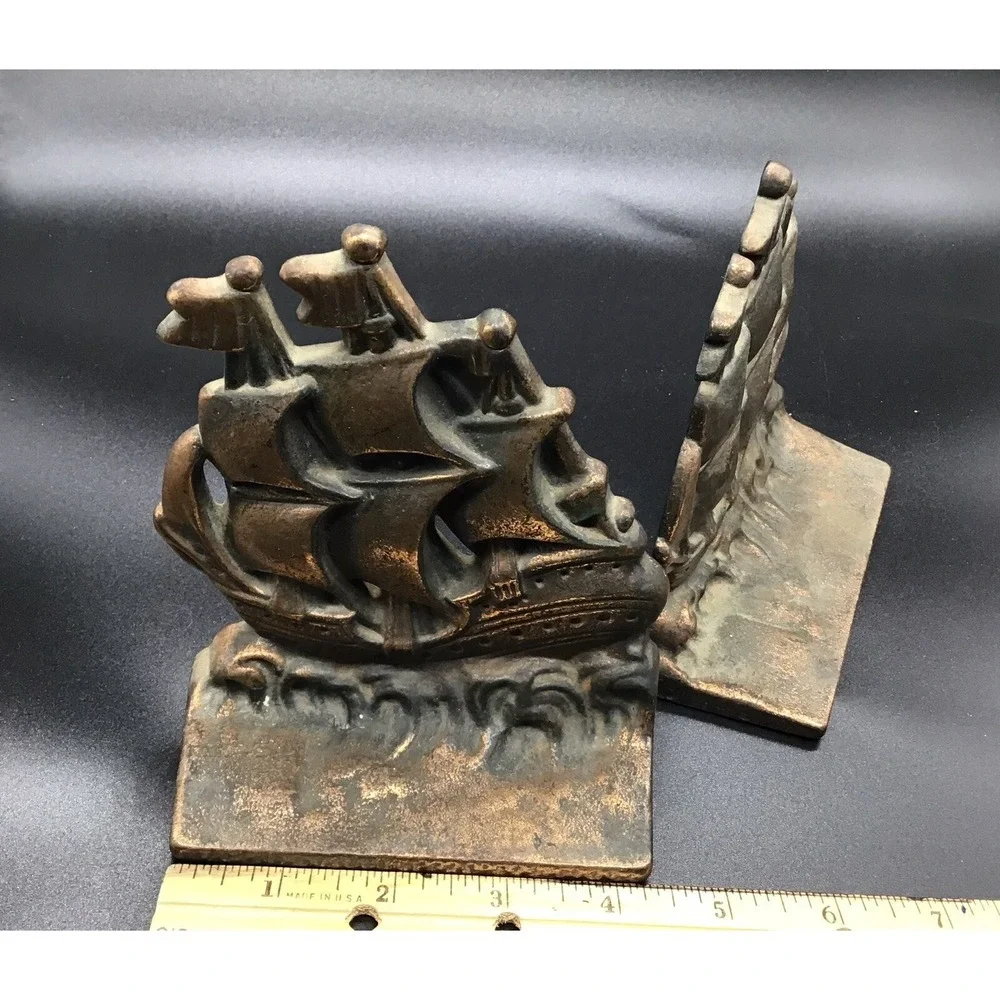 Vintage Verona Cast Metal‎ Pair Sailing Ship Bookends